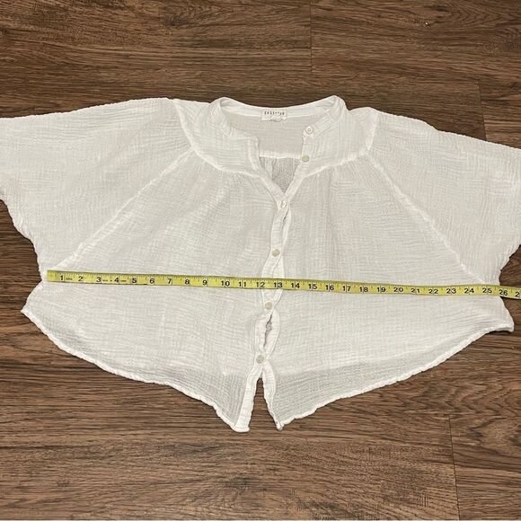 Felicite Tie Top Gauze Loose Fitting Blouse White 1/2 Sleeve Size 1 - XS - Picture 7 of 9